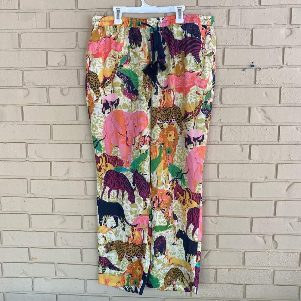 J.CREW Ratti Vibrant Exotic Safari Animal Print Silky Trousers Pants Woman Sz 14